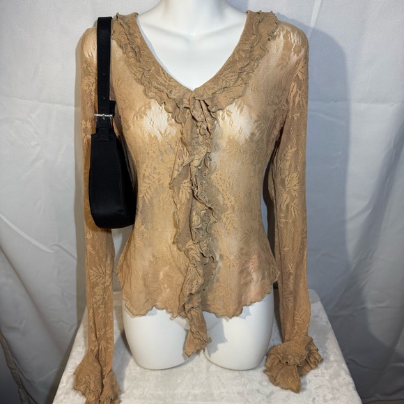 Newport News Tops - Vintage Newport News Lace Ruffle Top L Y2K Sheer Romantic